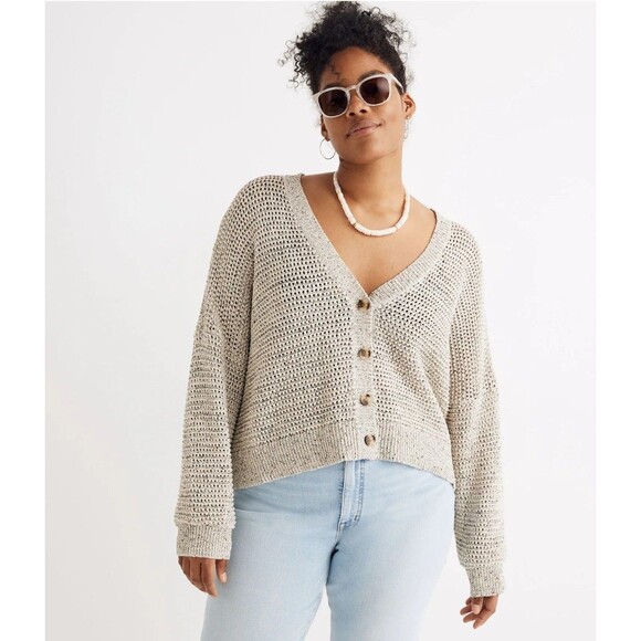 Madewell Sweater XS Marled Hartley Crop Cardigan Breezy Boxy Open Knit Stitch - Picture 1 of 16